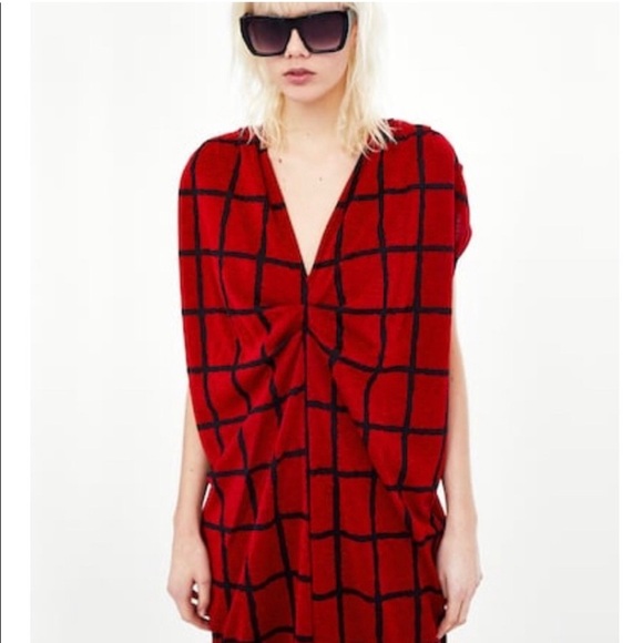 Zara | Black & Red Checkered MIDI Dress - Picture 5 of 13